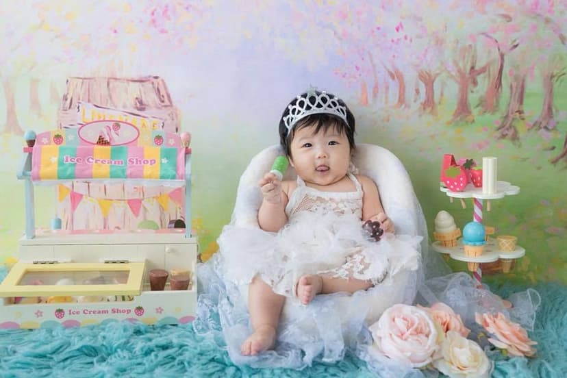 Ice Cream Shop scene - 100 days baby photo colorful sweet theme