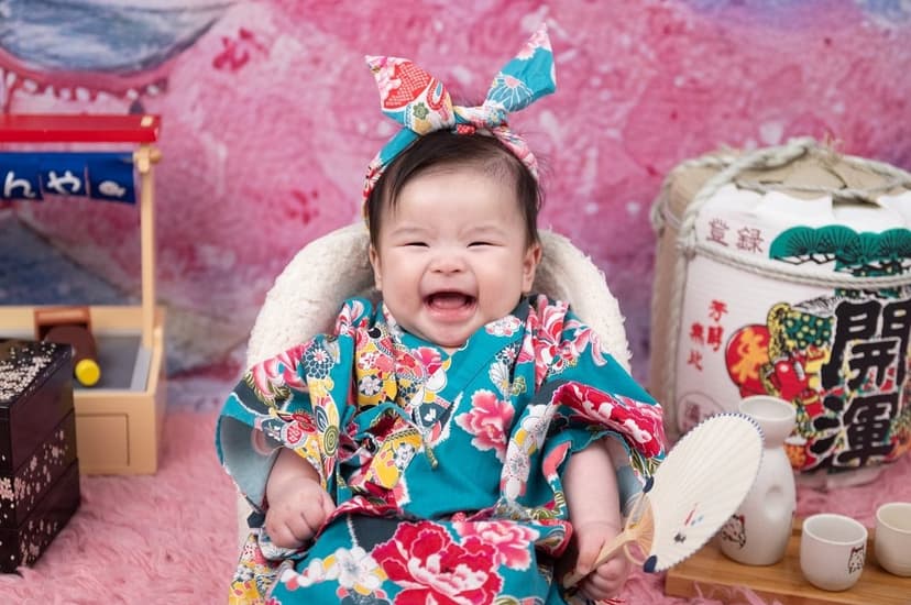 Japanese Style scene - 100 days baby photography sakura kimono