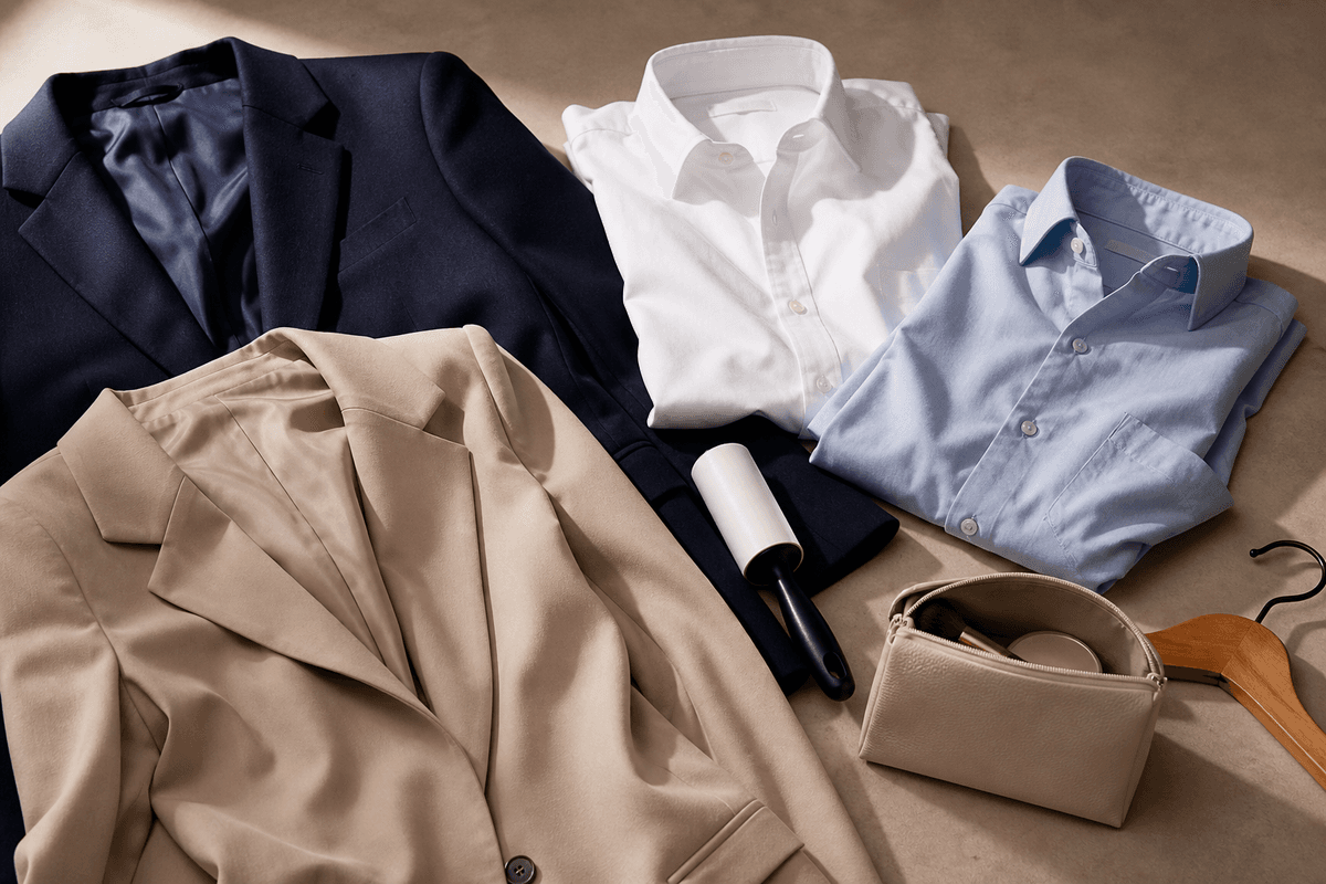 Navy and charcoal jackets with light professional tops prepared for a headshot