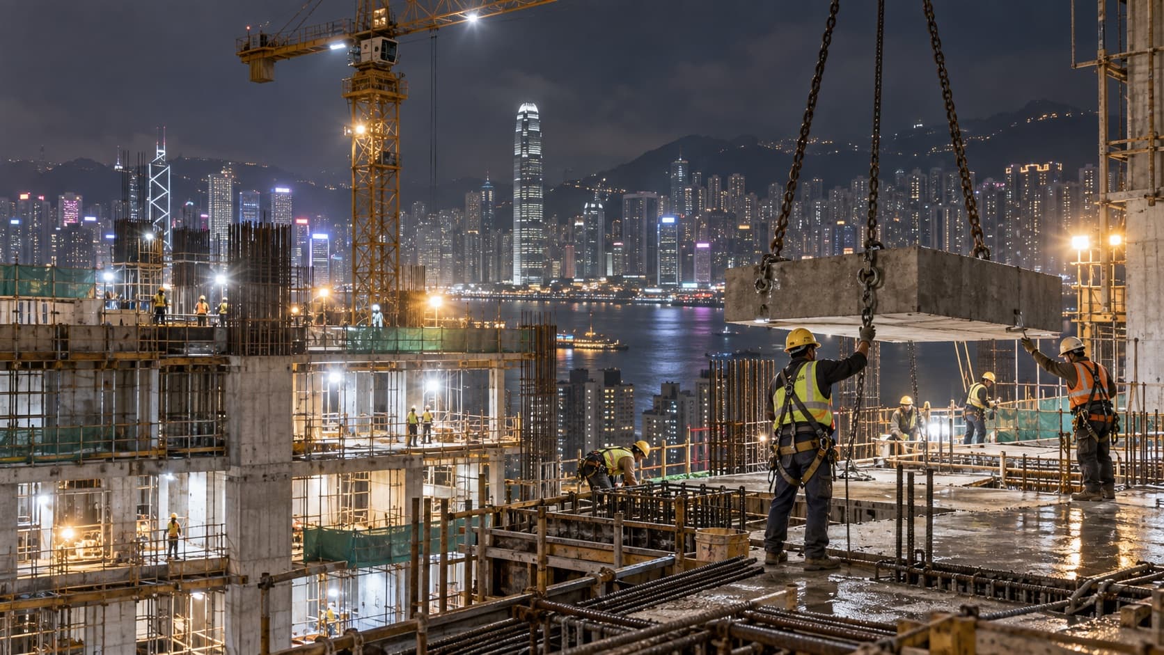 工程人員在建築現場檢視施工進度