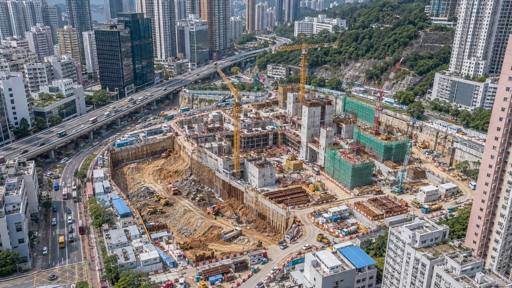 香港建築地盤航拍,展示工程範圍與施工進度