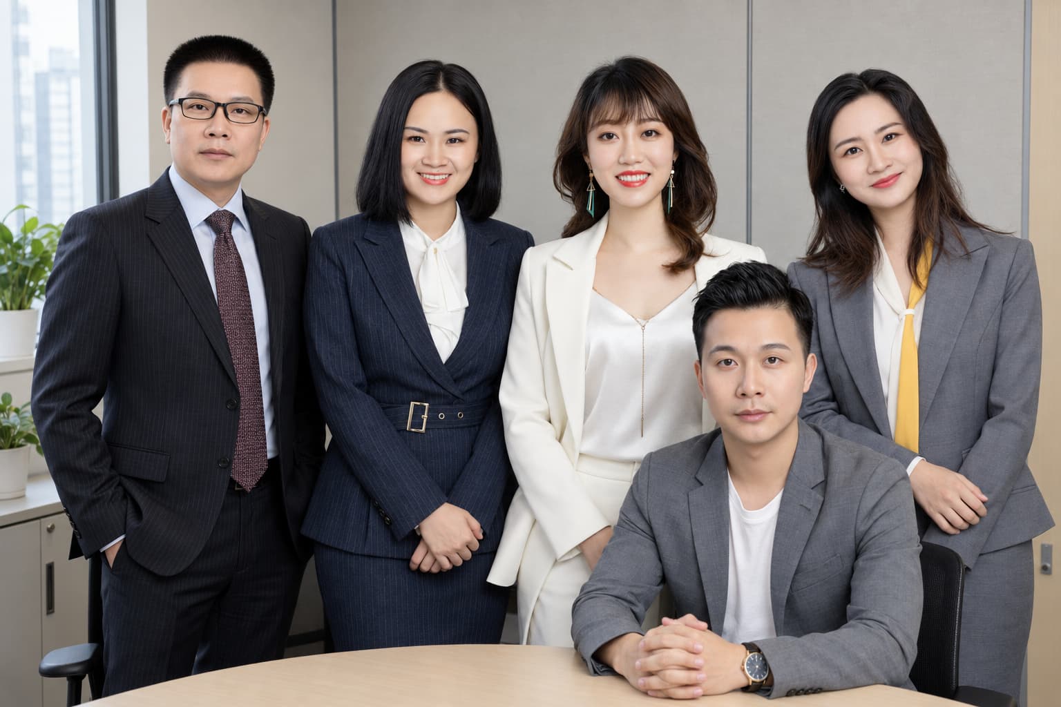 Five colleagues photographed in the office