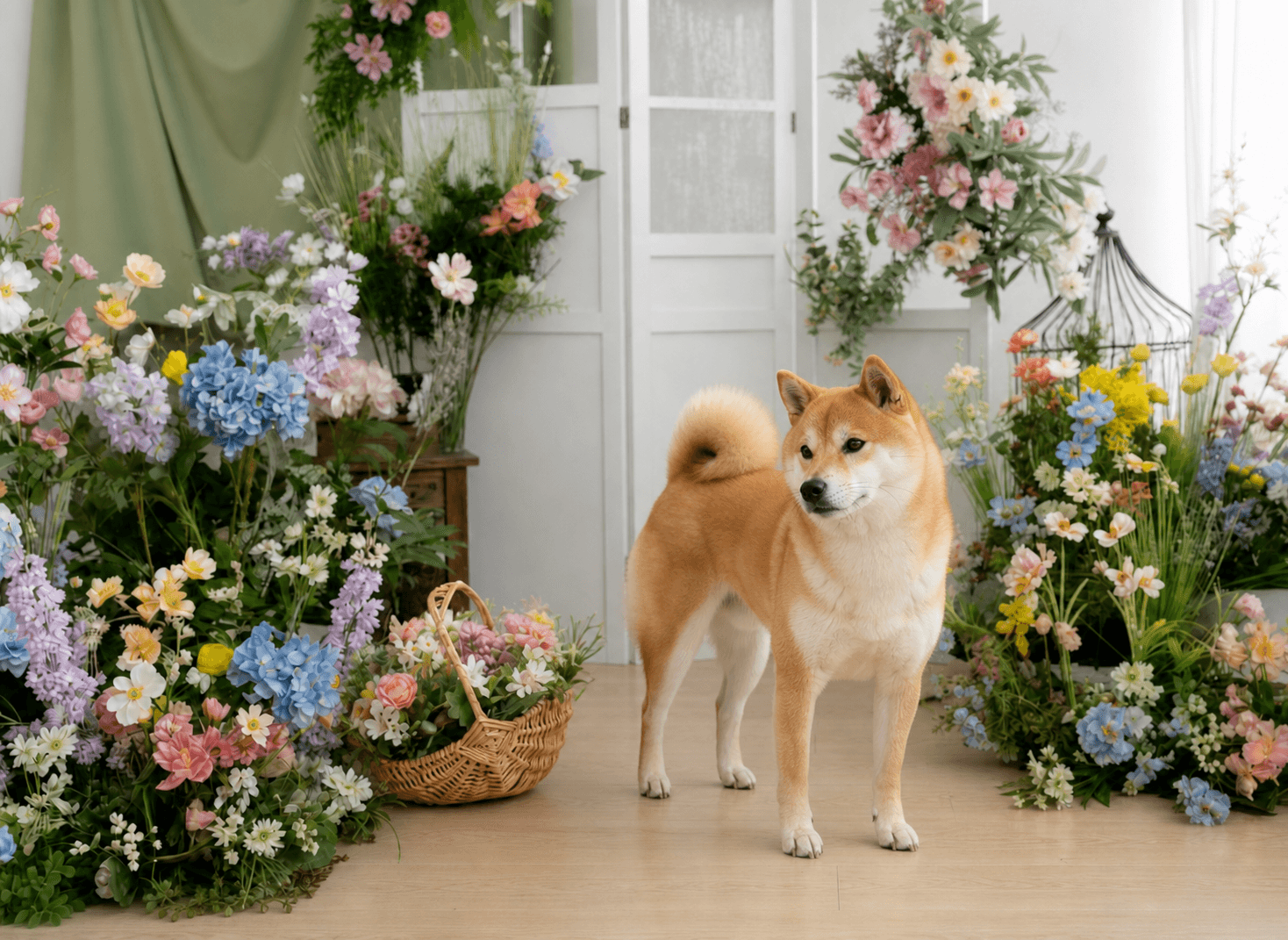 THIS FILM 花園溫室可選影樓場景中的柴犬