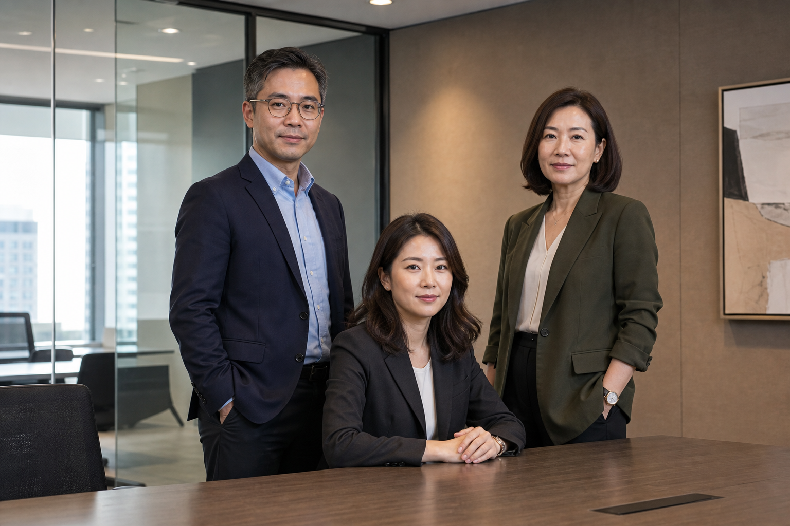 匿名企業團隊在辦公室拍攝專業肖像的示意畫面