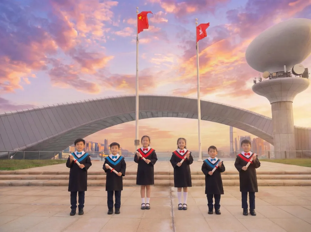 幼稚園畢業相團體合照，孩子們穿畢業袍