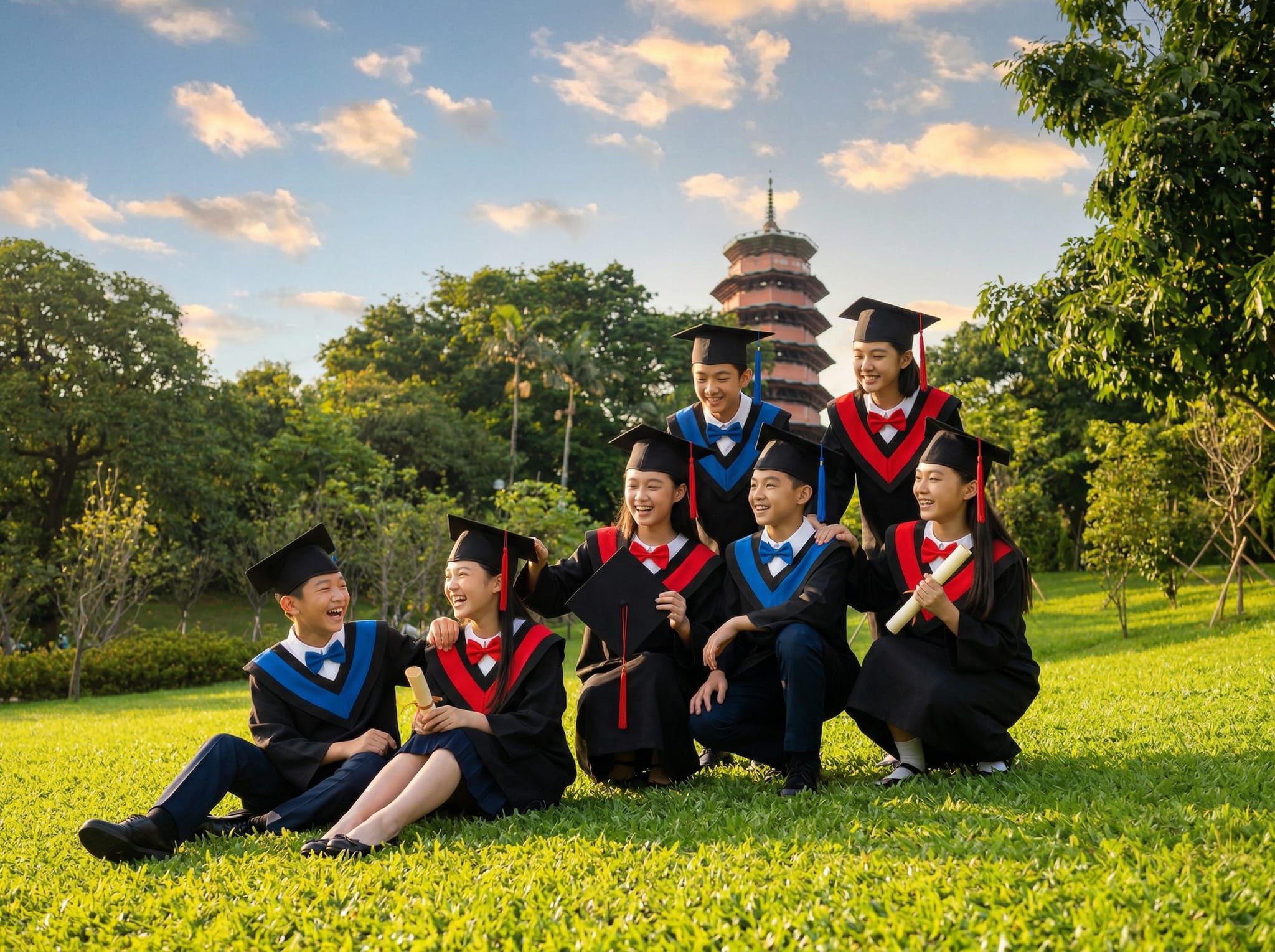 P6 Graduation Sitting on Grass